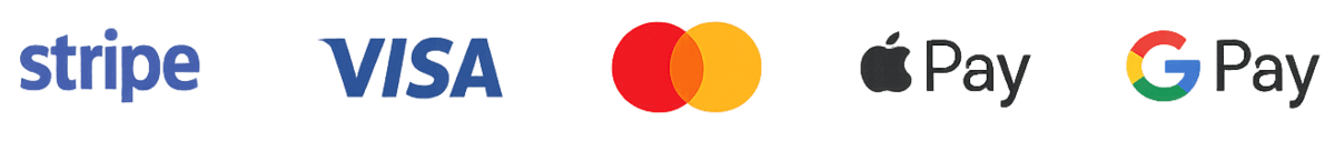 Logos Stripe, Visa, Mastercard, Apple Pay, Google Pay