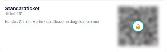 Ausschnitt eines PayLinker-Tickets mit neutralisiertem Demo-QR-Code