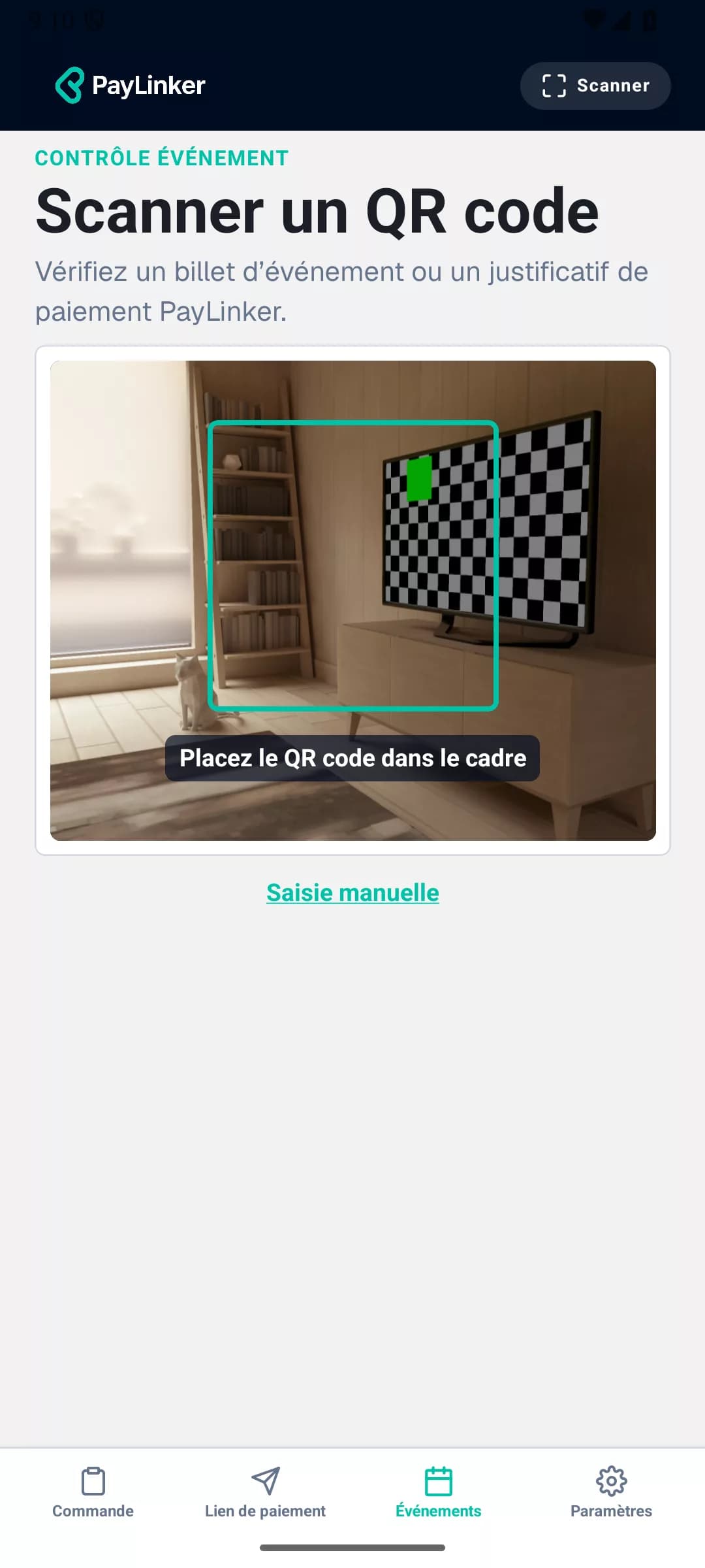 Scanner de billets ouvert dans l’application mobile PayLinker