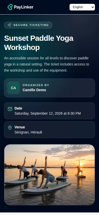 PayLinker mobile screenshot of an online ticketing page